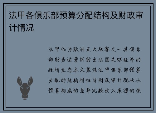 法甲各俱乐部预算分配结构及财政审计情况